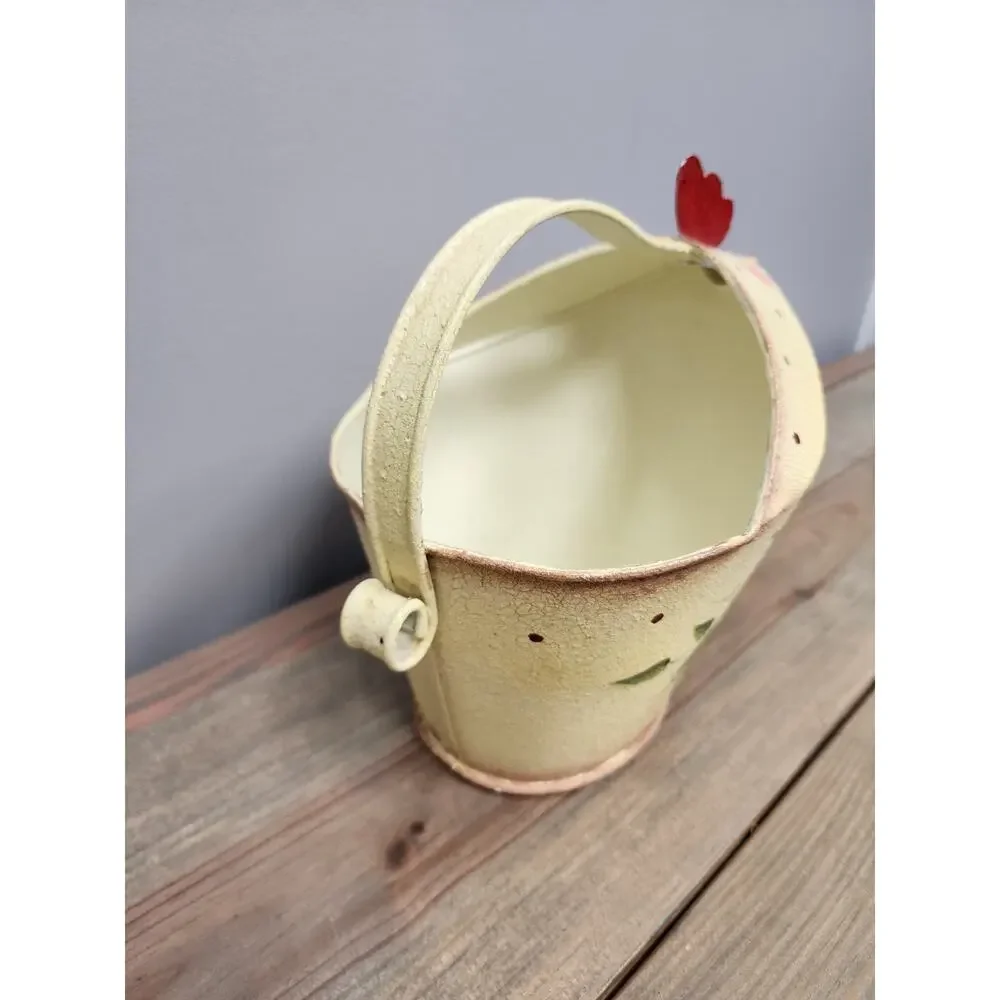Rooster Tin Watering Pitcher Painted Sunflowers